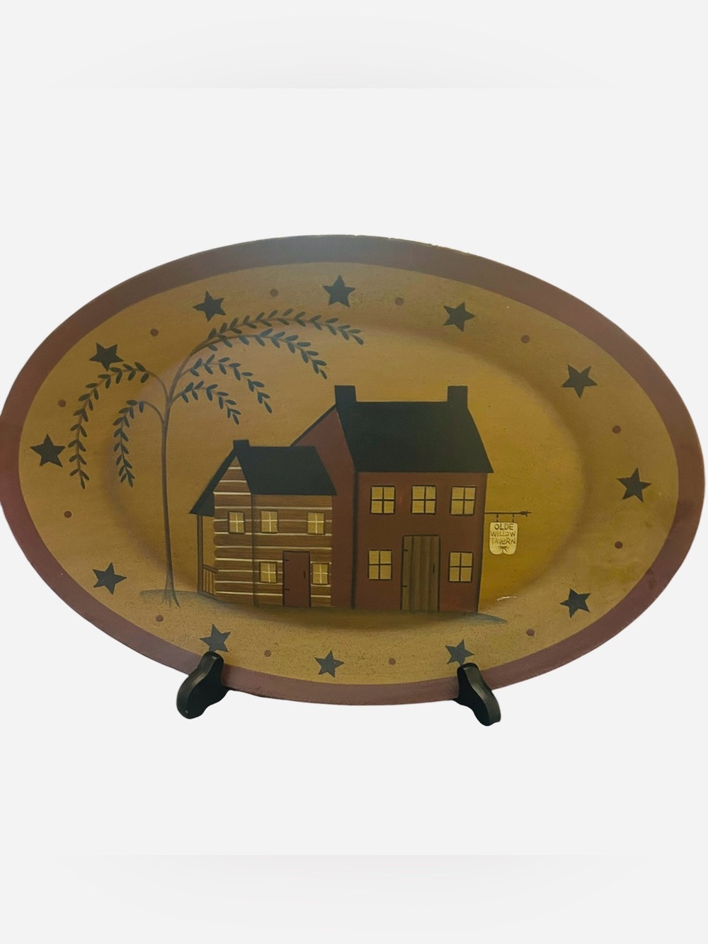 primitive folk art decorative wooden plate signed Donna White